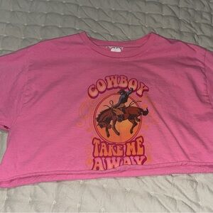 Pink Cowboy Graphic Crop T-Shirt